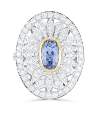 18k White & Yellow gold ring set with a 1.87ct natural Ceylon blue Sapphire & 1.32cts of F/VS Diamonds