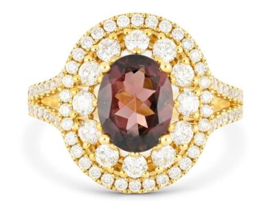 18k Yellow gold ring set with a 1.74ct natural Tourmaline & 1.10cts of F/VS Diamonds