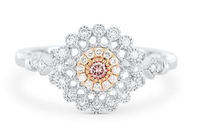 18k White gold ring set with a centre brilliant cut 0.052ct natural FDPR (Natural Fancy Deep Pink Rose) Argyle diamond