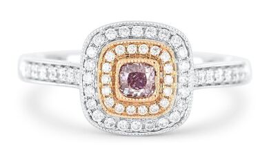 18k White gold ring set with a centre cushion cut 0.194ct natural FIPP (Natural Fancy Intense Pinkish Purple) diamond