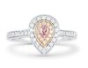 18k White gold ring set with a centre pear cut 0.067ctct natural FPP (Natural Fancy Pinkish Purple) diamond