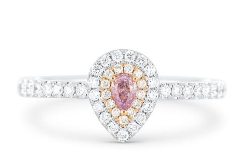 18k White gold ring set with a centre pear cut 0.10ct natural FLPP (Natural Fancy Light Pinkish Purple) diamond