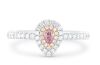 18k White gold ring set with a centre pear cut 0.10ct natural FLPP (Natural Fancy Light Pinkish Purple) diamond