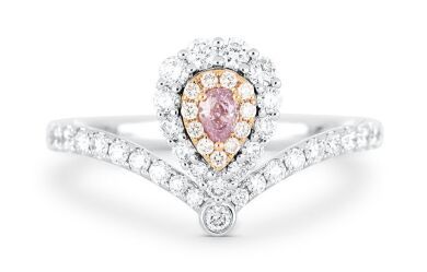 18k White gold ring set with a centre pear cut 0.094ct natural FIPP (Natural Fancy Intense Pinkish Purple) diamond