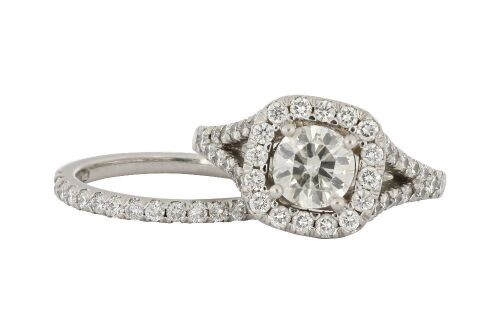 Platinum diamond 2 ring bridal set with 1.00ct centre stone