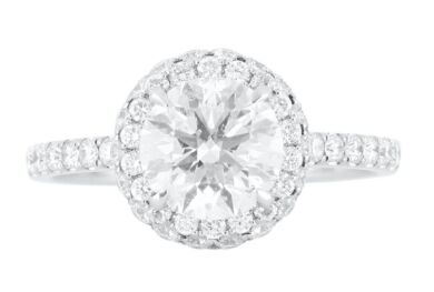 18k White gold ring set with a 1.53ct K/I1 round brilliant cut diamond