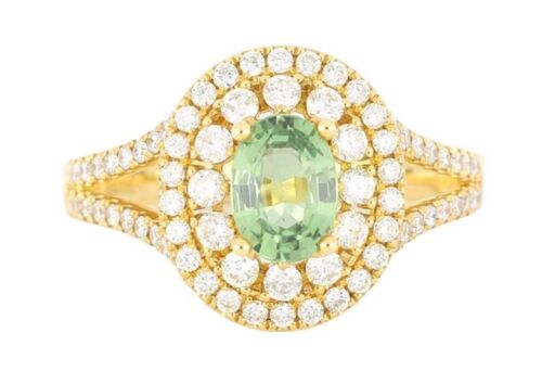 18ct Yellow gold green sapphire & diamond cluster ring