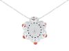 18k White gold diamond, coral, ruby & onyx brooch/pendant on 18k chain - 2