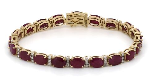 14K Yellow Gold, Ruby and Diamond, Line Bracelet.