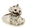 18K White Gold, Ruby and Diamond, Lion Heads Ring.