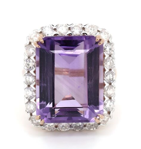 14K Rose Gold, 22.73ct Amethyst and Diamond Cocktail Ring.