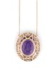 10K Rose Gold, Amethyst and Diamond, Halo Pendant Necklace. - 4