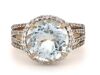 14K Rose Gold Aquamarine and Diamond Halo Multi-split Band Ring.