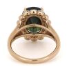 14K Rose Gold, Green Sapphire and Diamond, Scalloped Halo Ring. - 2