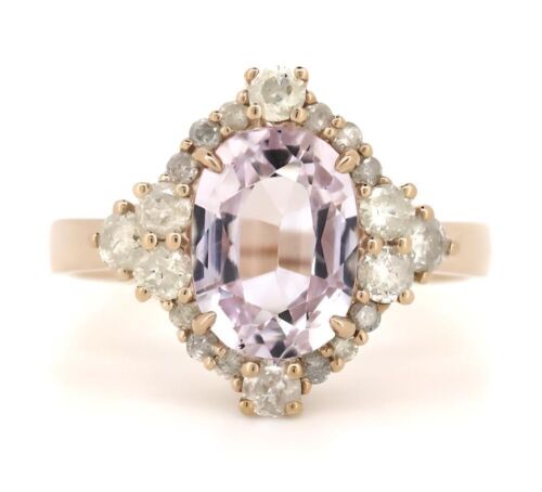 14K Rose Gold, Kunzite and Diamond, Antique Style Ring.