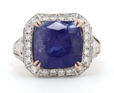 14K Rose Gold, Tanzanite and Diamond, Art Deco Halo Ring