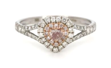 14K White & Rose Gold Pink Diamond Double Halo Ring.