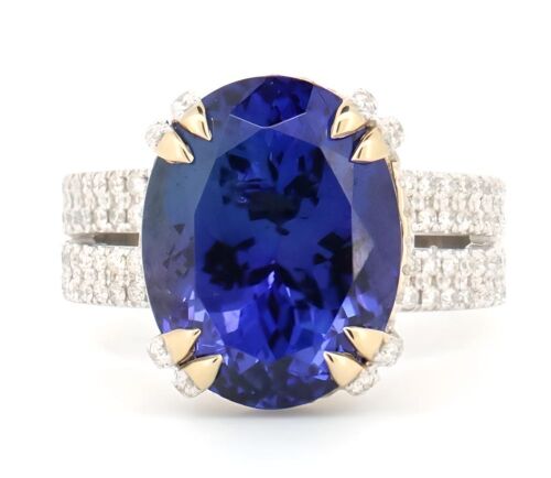 14K White and Yellow Gold, Tanzanite and Diamond, Cocktail Ring.