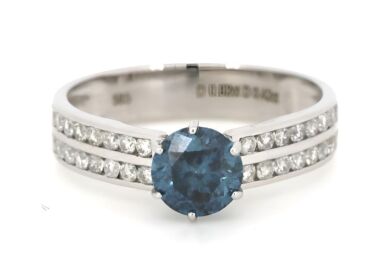 14K White Gold and Blue Diamond, Classic Double Row Band Ring