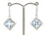 14K White Gold, Aquamarine and Diamond, Halo Drop Earrings.