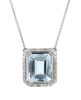 14K White Gold, Aquamarine and Diamond, Halo Pendant Necklace. - 2