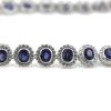 14K White Gold, Blue Ceylon Sapphire and Diamond, Halo Necklace. - 3