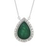 14K White Gold, Emerald and Diamond, Halo Pendant Necklace. - 2