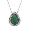 14K White Gold, Emerald and Diamond, Halo Pendant Necklace. - 4