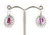 14K White Gold, Ruby and Diamond, Halo Drop Earrings. - 3
