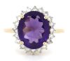 14K Yellow Gold, Amethyst and Diamond, Vintage Inspired Halo Ring.