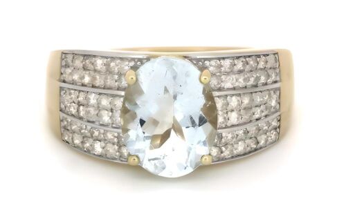 14K Yellow Gold, Aquamarine and Diamond Ring