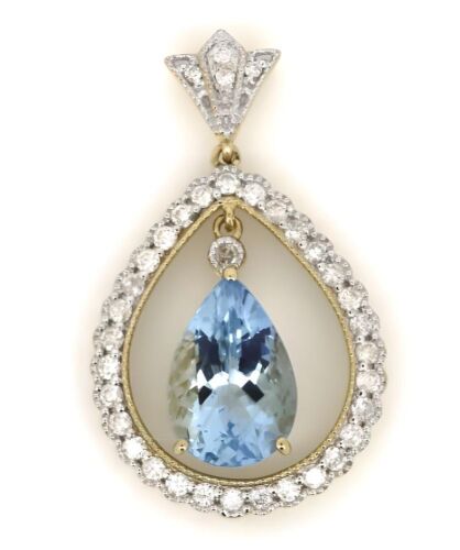 14K Yellow Gold, Aquamarine and Diamond, Decorative Pendant