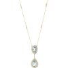 14K Yellow Gold, Aquamarine and Diamond, Drop Halo Pendant Necklace