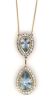 14K Yellow Gold, Aquamarine and Diamond, Drop Halo Pendant Necklace - 2