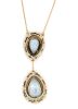 14K Yellow Gold, Aquamarine and Diamond, Drop Halo Pendant Necklace - 4