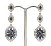 14K Yellow Gold, Blue Sapphire and Diamond, Decorative Drop Earrings