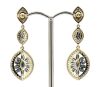 14K Yellow Gold, Blue Sapphire and Diamond, Decorative Drop Earrings - 3