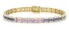 14K Yellow Gold, Multi-Coloured Sapphire and Diamond, Line Bracelet.