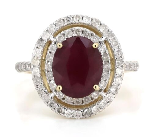 14K Yellow Gold, Ruby and Diamond ,Double Halo Ring