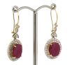 14K Yellow Gold, Ruby and Diamond, Antique Style Halo Drop Earrings. - 2