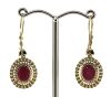 14K Yellow Gold, Ruby and Diamond, Antique Style Halo Drop Earrings. - 3