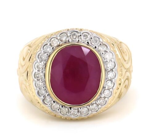 14K Yellow Gold, Ruby and Diamond, Gents Statement Ring.