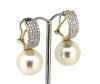 14K Yellow Gold, White Cultured South Sea Pearl and Diamond, Drop Earrings. - 2