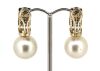 14K Yellow Gold, White Cultured South Sea Pearl and Diamond, Drop Earrings. - 3