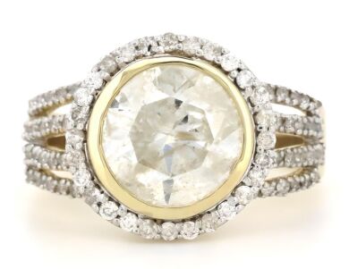 14K Yellow Gold and Diamond, Multi-Split Band Halo Ring