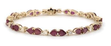 14K Yellow Gold, Ruby and Diamond, Line Bracelet