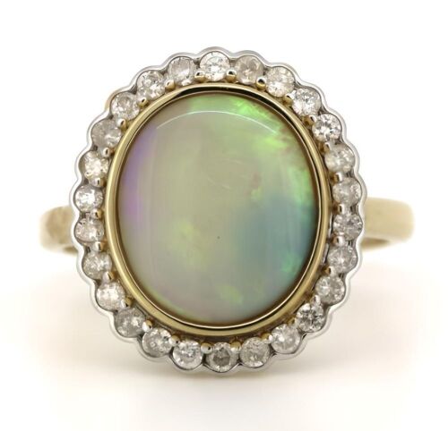 14K Yellow Gold, Andamookan Opal and Diamond Halo Ring