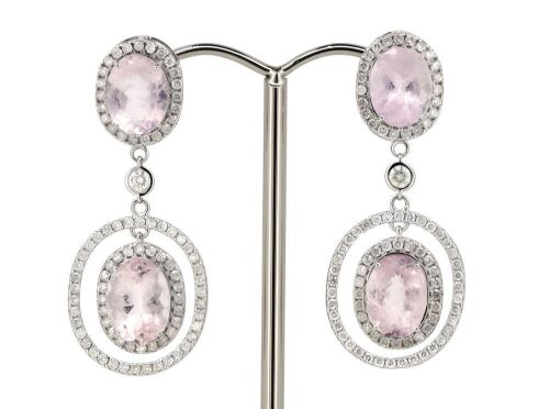 14K White Gold, Morganite and Diamond, Drop Earrings