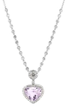 14K White Gold, Kunzite and Diamond, Drop Necklace