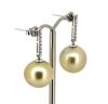 14K White Gold Golden Pearl and Diamond Drop Earrings - 2